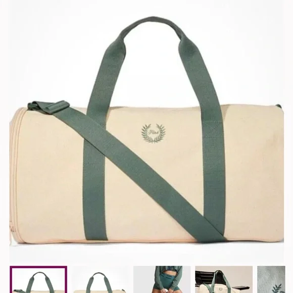 NWT PINK Victoria's Secret Cream and Green weekender Duffel Bag Adjustable Strap - Picture 1 of 13